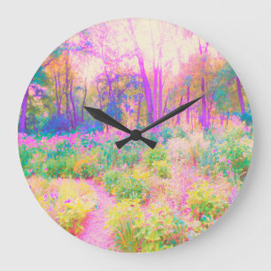 Beleuchtete rosa und korallenrote Gartenlandschaft Große Wanduhr