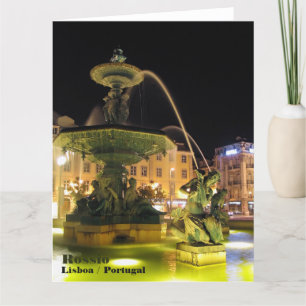 Beleuchteter Brunnen und Meerjungfrau. Rossio, Lis Dankeskarte