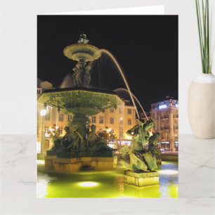 Beleuchteter Brunnen und Meerjungfrau. Rossio, Lis Dankeskarte