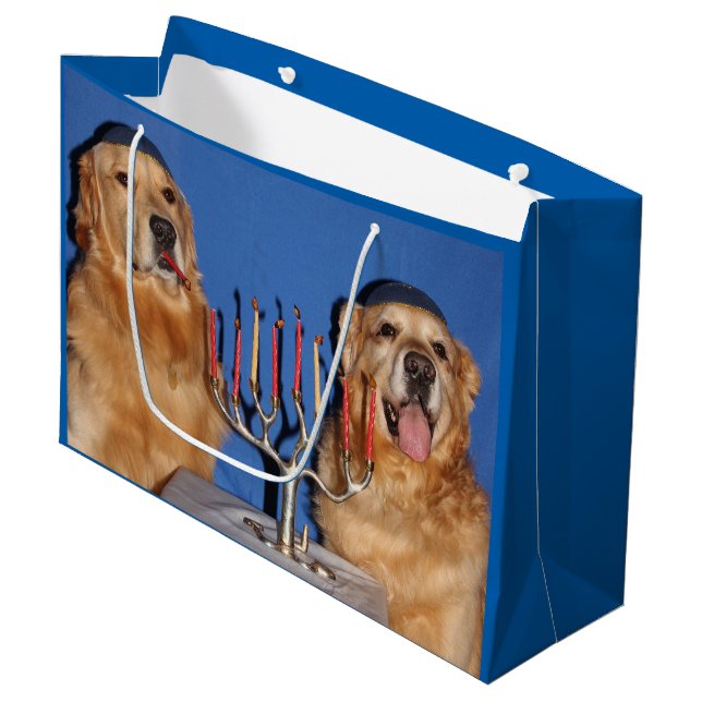 Beleuchtung golden retriever-Chanukkas Menorah Große Geschenktüte (Vorderseite Schrägansicht)