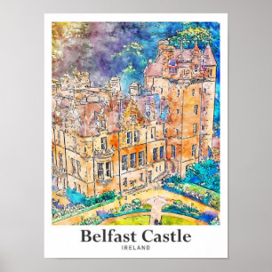 Belfast Castle Ireland Travel Wasserfarben Sketch Poster