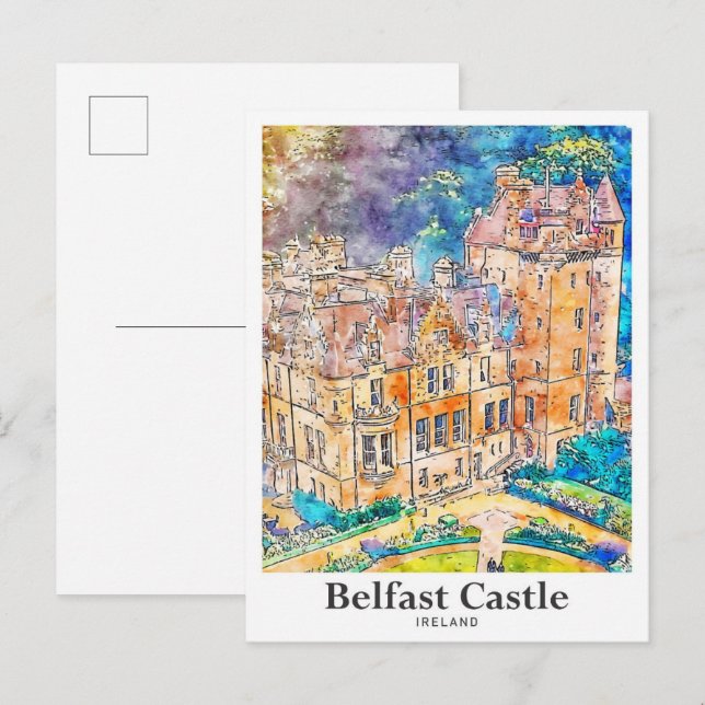 Belfast Castle Ireland Travel Wasserfarben Sketch Postkarte (Vorne/Hinten)