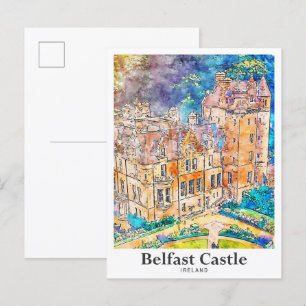 Belfast Castle Irland Reise Aquarell-Skizze Postkarte
