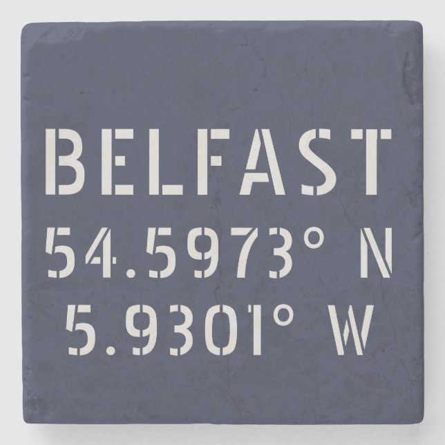 Belfast Latitude Longitude Steinuntersetzer (Vorderseite)