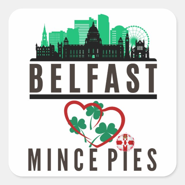 Belfast Lieben Mince Pies Cityscape Quadratischer Aufkleber (Vorderseite)