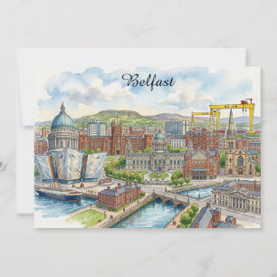 Belfast Nordirland Stadtansicht Aquarell Kunst Karte