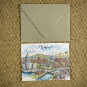 Belfast Nordirland Stadtansicht Aquarell Kunst Postkarte