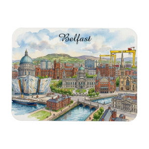 Belfast Nordirland Stadtansicht Wasserfarben Kunst Magnet