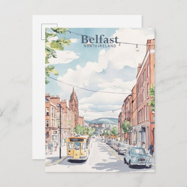 Belfast North Ireland Gouache Illustration Travel Postkarte (Vorne/Hinten)