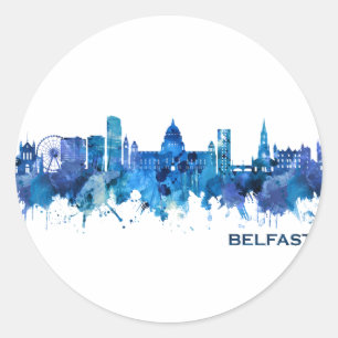 Belfast Northern Ireland Skyline Blue Runder Aufkleber