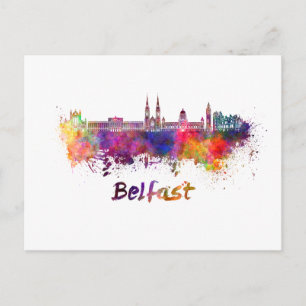 Belfast Skyline in Aquarellfarbe Postkarte