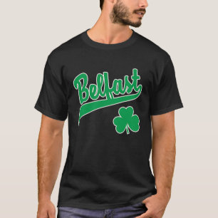 Belfast Sports Schrift Shamrock Grün Druck Weiß O T-Shirt