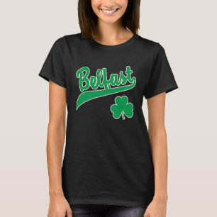 Belfast Sports Schrift Shamrock Grün Druck Weiß O T-Shirt