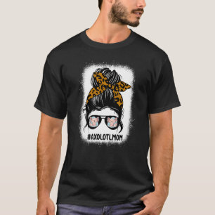 Belgebene Axolotl Mama Messy Bun Hair Leopard Prin T-Shirt