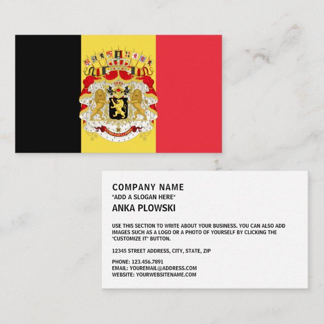 Belgian Flag & Coat of Arms, Flag of Belgium Visitenkarte (Vorne/Hinten)