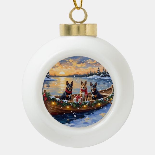Belgian Malinois Christmas Boat Holiday Keramik Kugel-Ornament (Vorderseite)