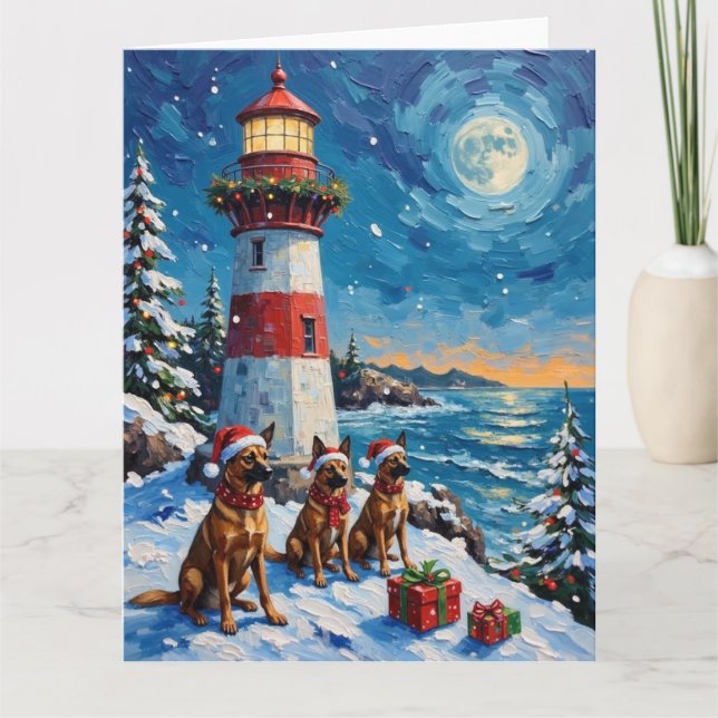 Belgian Malinois Christmas Lighthouse Holiday Karte (Vorderseite)