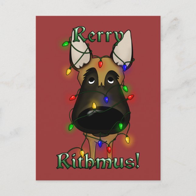 Belgian Malinois Christmas Lights Feiertagspostkarte (Vorderseite)