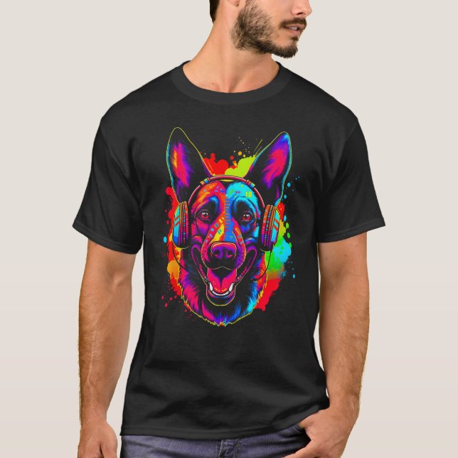 Belgian Malinois Dog DJ Festival T-Shirt (Vorderseite)