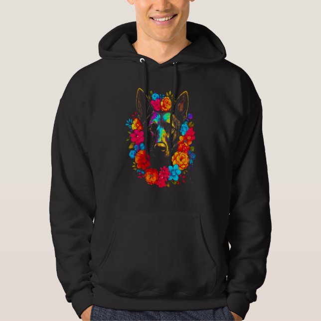 Belgian Malinois Dog Flowers Hoodie (Vorderseite)