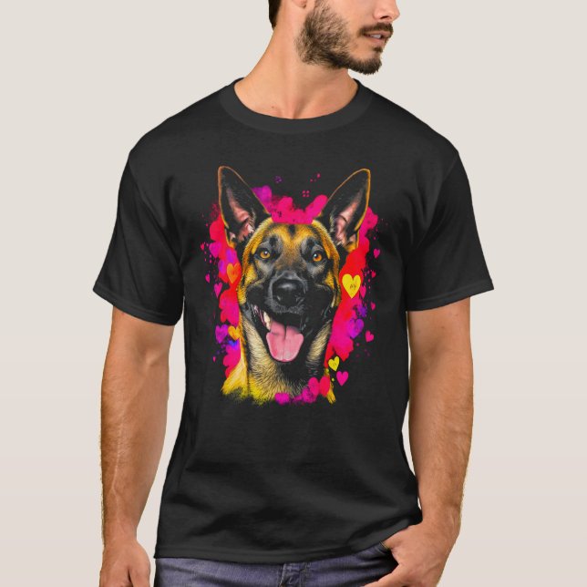 Belgian Malinois Dog Pink Red Heart T-Shirt (Vorderseite)