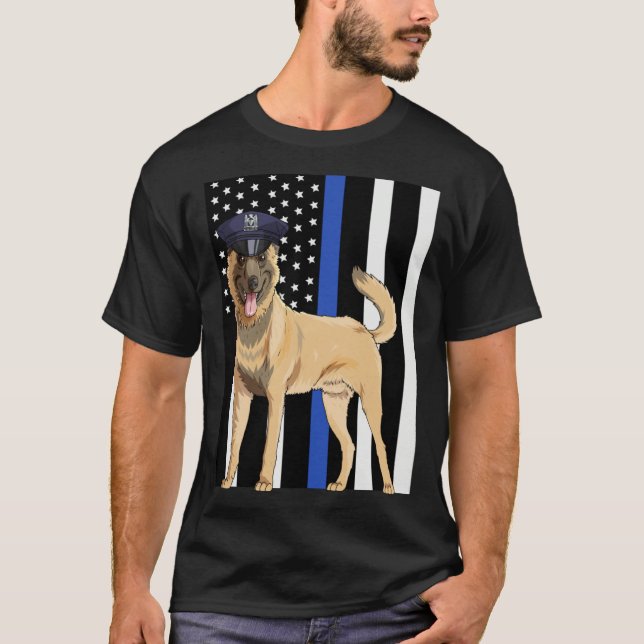 Belgian Malinois K9 Police Officer USA Flag T-Shirt (Vorderseite)