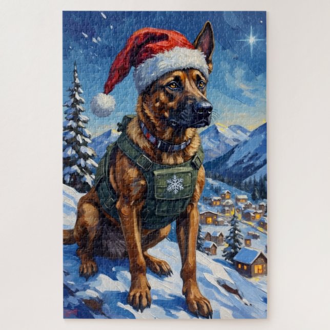Belgian Malinois Mountain Patrol Christmas Puzzle (Vertikal)