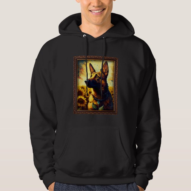 Belgian Malinois Shepherd Painting Sunflower Flowe Hoodie (Vorderseite)
