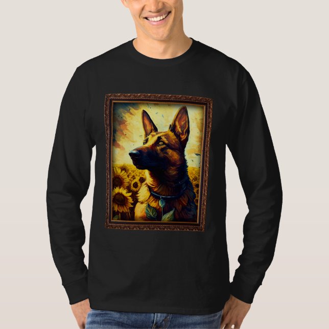 Belgian Malinois Shepherd Painting Sunflower Flowe T-Shirt (Vorderseite)