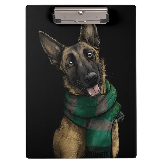 Belgian Malinois Wearing a Scarf Klemmbrett (Vorderseite)