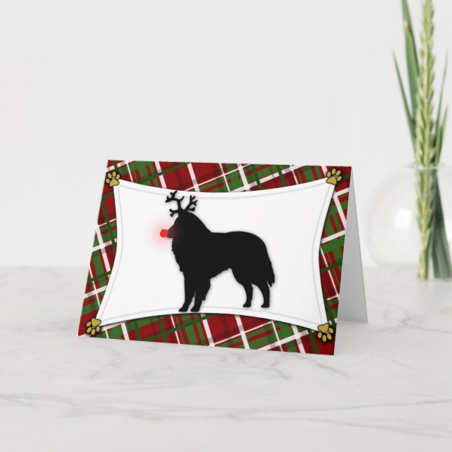 Belgian Sheepdog Reindeer Christmas Card Feiertagskarte (Vorderseite)