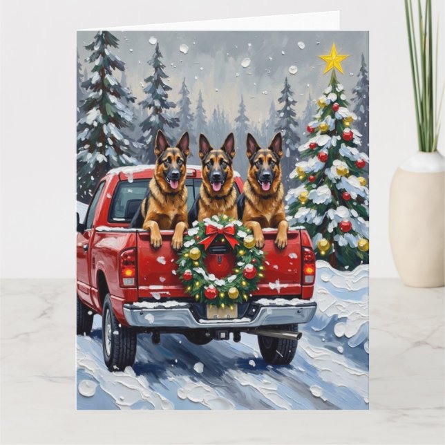 Belgian Shepherd Christmas Red Truck Holiday Karte (Vorderseite)