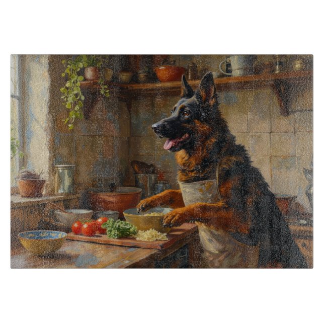 Belgian Shepherd Cooking in Kitchen Schneidebrett (Vorderseite)