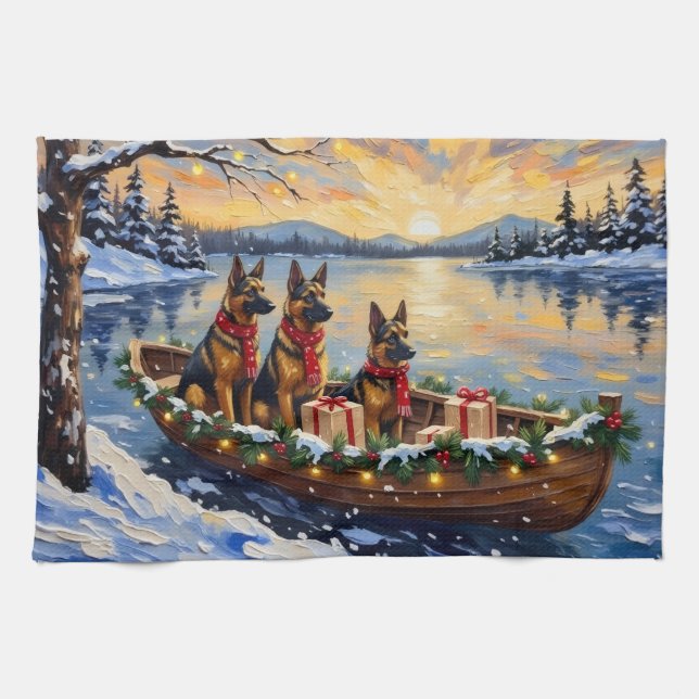 Belgian Shepherd Tervuren Christmas Boat Holiday Geschirrtuch (Horizontal)