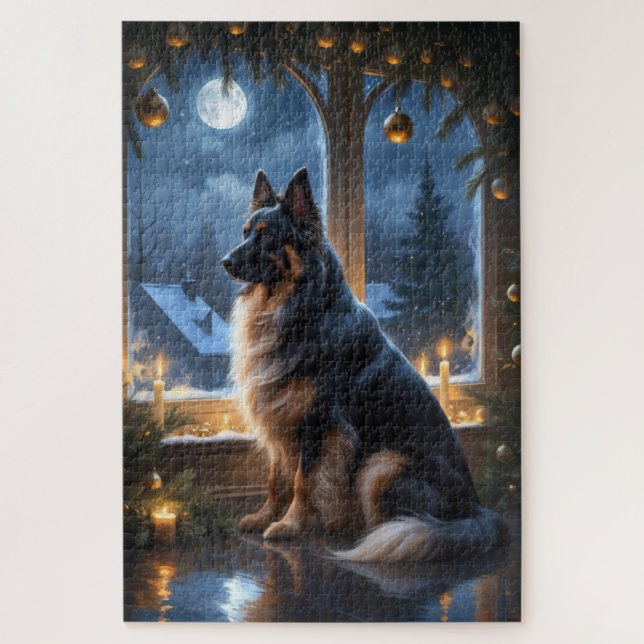 Belgian Shepherd With Christmas Lights Holiday Puzzle (Vertikal)