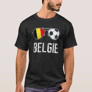 Belgien Flag & Football Sunglass Belgischer Fan T-Shirt