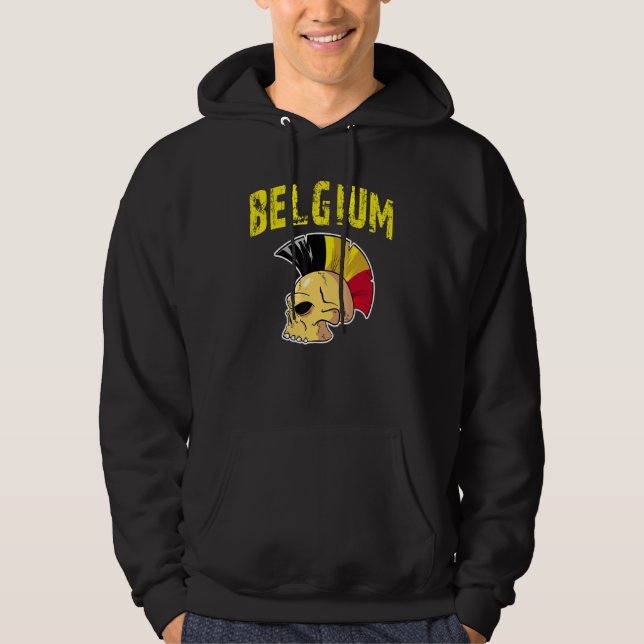 Belgien Flag Mohawk Skull National Team Support Hoodie (Vorderseite)