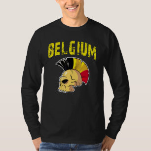 Belgien Flag Mohawk Skull National Team Support T-Shirt