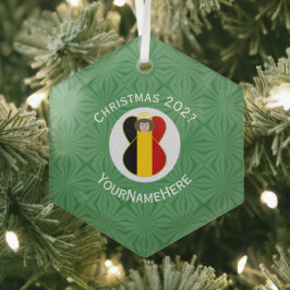Belgien Flag Weihnachts-Engel-Namensjahr Hexagon Ornament Aus Glas
