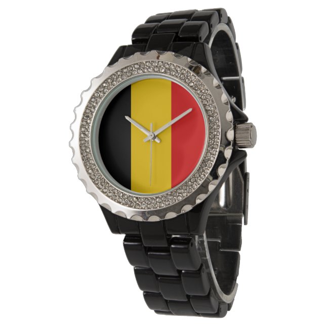 Belgien-Flagge Armbanduhr (Schrägansicht)