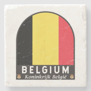 Belgien-Flagge Emblem Abgenutzt Vintage Steinuntersetzer