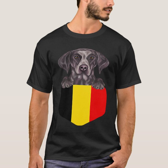 Belgien Flaggendeutscher Kurzläuferhund in Poc T-Shirt (Vorderseite)