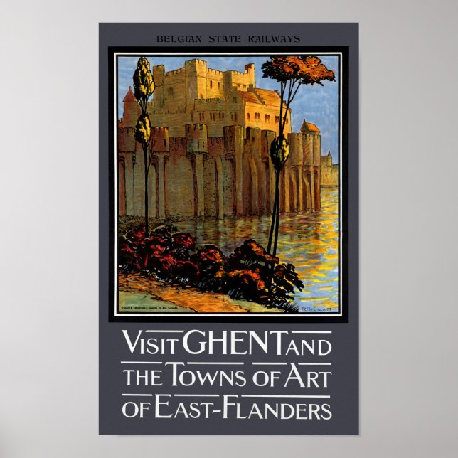 Belgien Gent Vintage Travel Poster restauriert (Vorne)