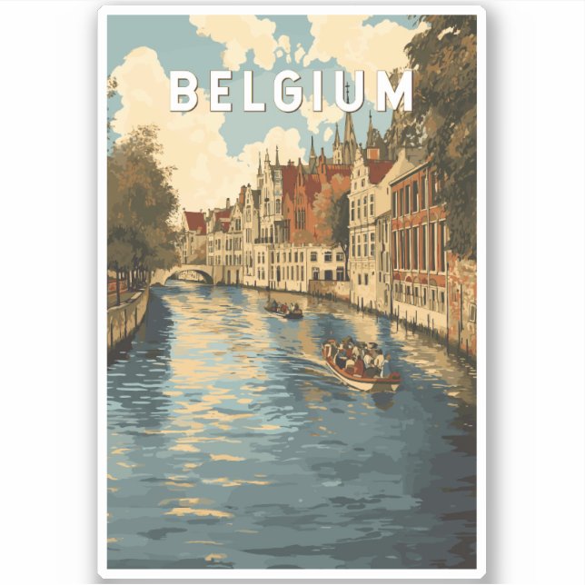Belgien Illustration Travel Art Vintag Aufkleber (Vorderseite)