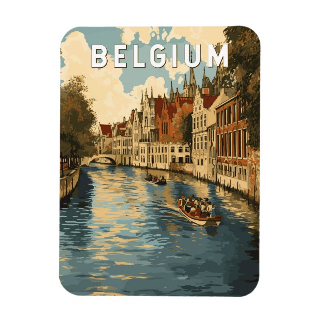 Belgien Illustration Travel Art Vintag Magnet (Vertikal)
