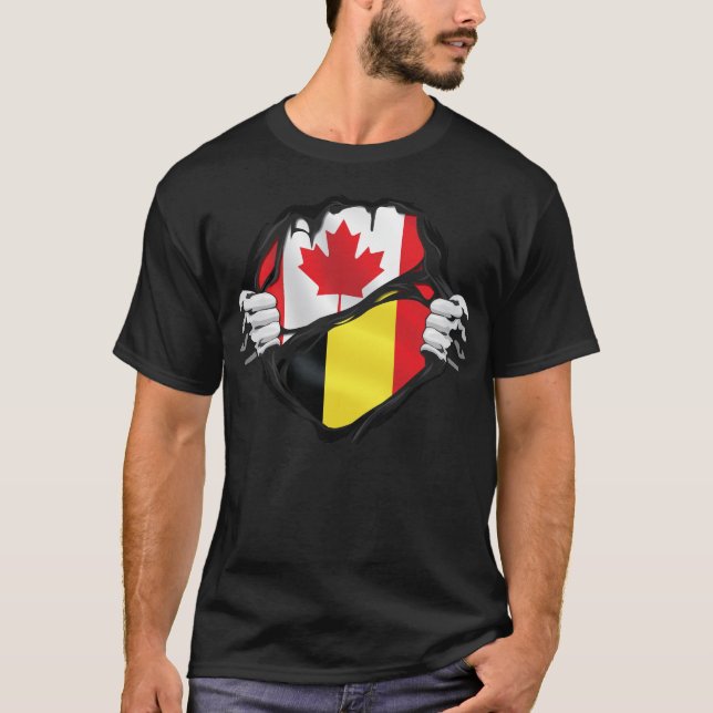 Belgien Kanadische Handgepanzerte Roots-Flagge T-Shirt (Vorderseite)