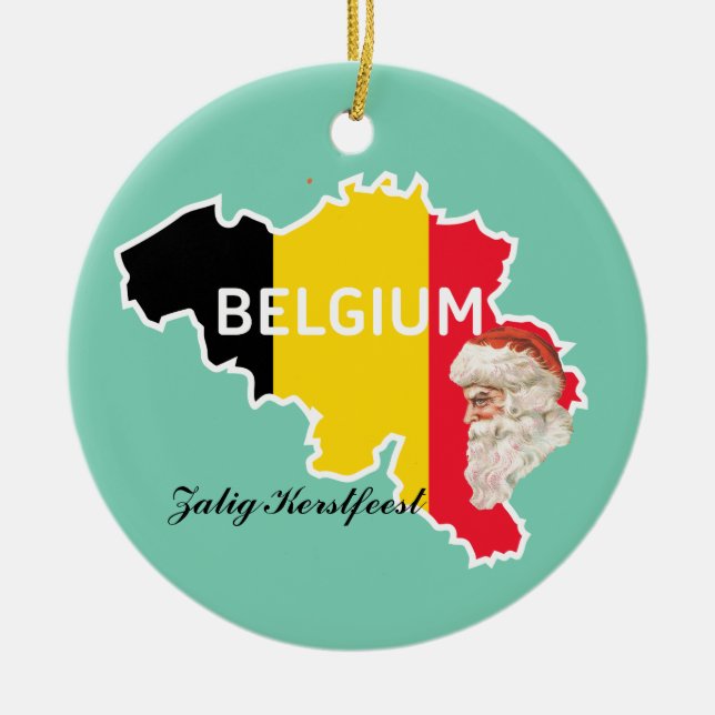 Belgien-Karte, Flagge, Sankt und Zalig Kerstfeest Keramik Ornament (Vorne)