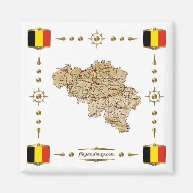 Belgien Karte + Flags Magnet (Vorne)