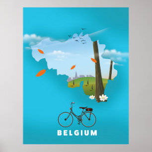 Belgien-Karte Reiseplakat-Druck. Poster