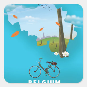 Belgien Karte Reiseplakat drucken. Quadratischer Aufkleber